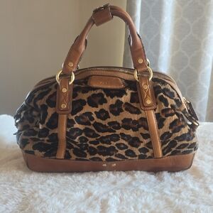 Cole Haan Leopard Print Satchel with Brown Accents